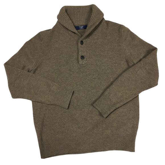 J. Crew Sweater 100% Lambswool Shawl Collar Mens Medium Brown Ribbed Trim Button - Picture 1 of 9